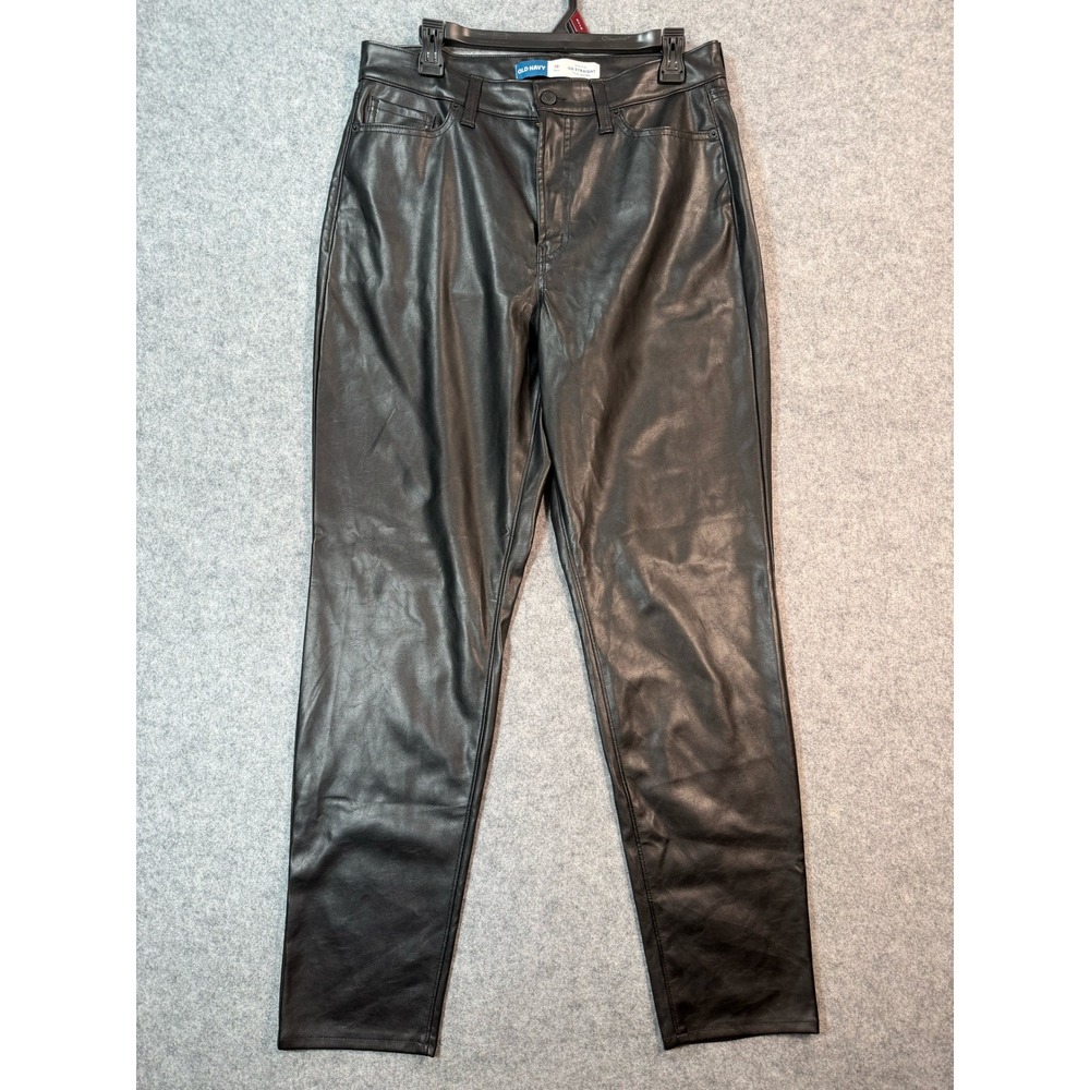 Old Navy OG Straight Faux Leather Pants Black High Rise‎ Womens 10 Tall